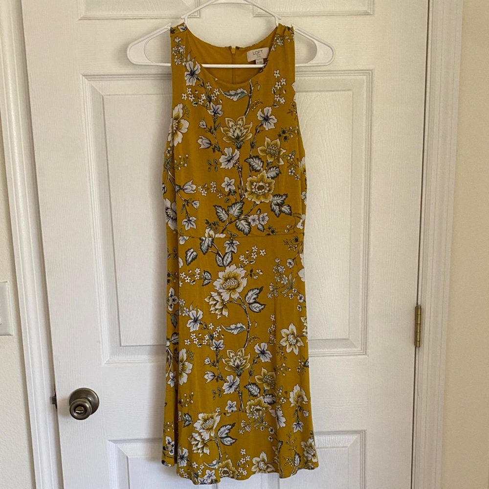 LOFT Mustard Floral Midi Dress